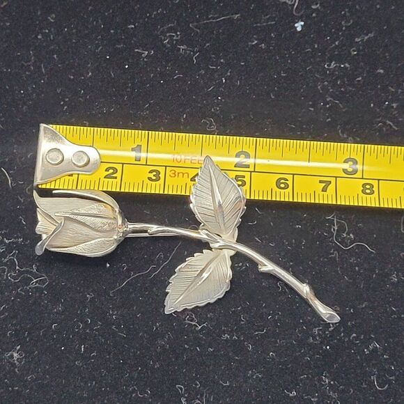 Vtg Signed Giovanni Silver-Tone 3D Rose Flower Brooch Pin 3.5" Collectible Gift - Picture 3 of 5
